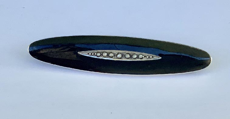 circa 1920's sterling silver black enamelled seed pearl brooch